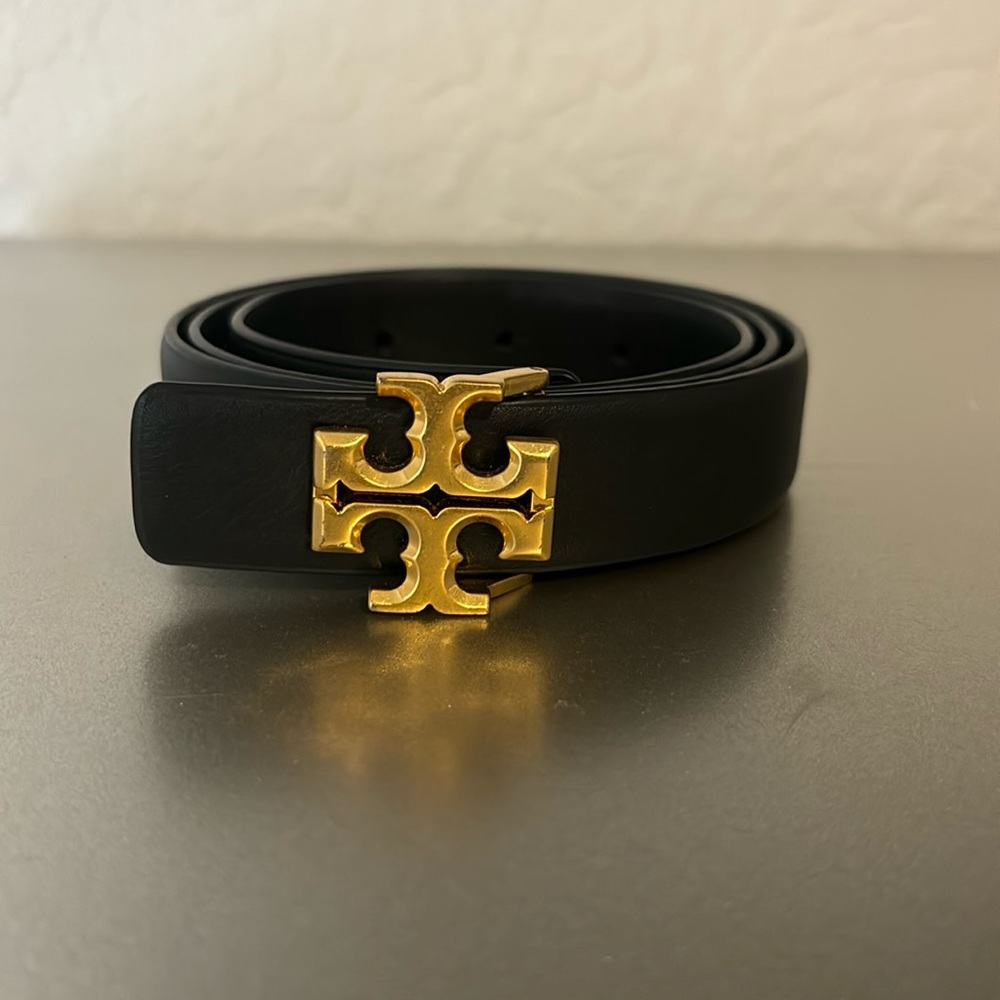Tory Burch Eleanor Black Gold Buckle Sz Small Belt